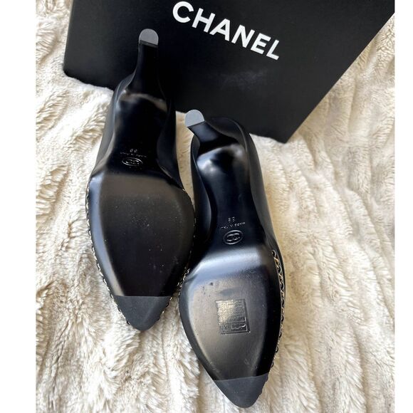 Black Chanel Leather Platform Pumps 38.5 / US 8.5 - Picture 10 of 11